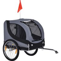 Rimorchio Bici per Cani Taglia Media con Finestre Laterali e Bandierina, 130x73x90 cm, Grigio e Nero