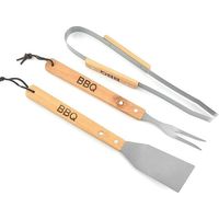 Stainless steel barbecue utensils with wooden handles, spatula, tongs, fork, barbecue accessories - LIAIKI
