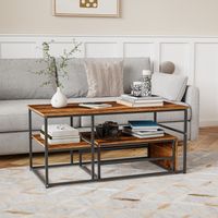 FOERPL-Ensemble de 2 Tables Basses Carrées, Lot de 2 Tables Basses Gigognes en Marbre, Table de Salon Modulable avec Rangement, Table d'appoint Multifonctionnelle Amovible avec Pieds en Métal