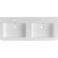 Pavia 120x49x5 cm lavabo doble en mármol fundido, 2 orificios para grifería, con rebosadero, blanco (PA12049)