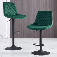 Bar Stools Gas Lift Stools Velvet Breakfast Kitchen Club Cafe Swivel Chairs,2Pcs GREEN