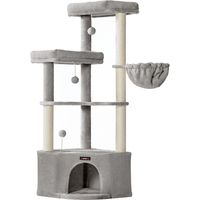 Arbre à Chat, 48,5 x 48,5 x 140,7 cm, Tour de Jeux pour Chats, avec Niche, Grandes Plateformes, Balles en Peluche, Hamac, Gris Tourterelle