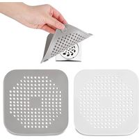 Hair Catcher - Silicone Drain Cover - Square Shape - For Shower Bathtub Sink - Gray White - 2 Pieces