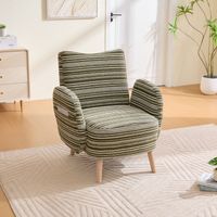 Fauteuil de Lecture avec Poche Latérale, Confort Ergonomique, Pieds en Bois Massif en Bouclé Vert Olive