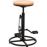 Tabouret de bar HHG-966, chaise de bar tabouret de comptoir, réglable en hauteur pivotant repose-pieds industriel métal massif-bois, naturel