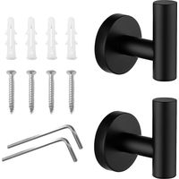 Towel Hooks, 2-Piece Bathroom Set, Stainless Steel Robe Hooks, Matte Black Towel Hooks with Screws for Kitchen, Living Room and Office