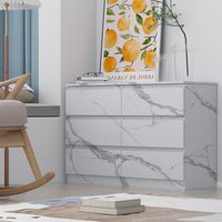 ZITA White Marble Effect 6 Drawer Chest - Wide Storage Unit, Stylish Bedroom Storage