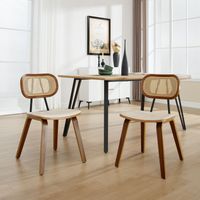 Wahson Lot de 2 chaises salle à manger vintage – Dossier rotin – Cadre bois massif et métal – Assise rembourrée cuir PU – Beige