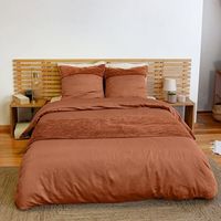 Parure de lit - CÔTÉ DÉCO - Housse de Couette 220x240 cm - Velours côtelé - 2 Taies 63x63 cm - Marron