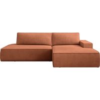 JADE - Canapé d'angle convertible velours côtelé 4 places Terracotta Droit