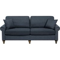 Beliani – Canapé fixe 3 places en tissu gris foncé – Rembourrage en mousse – Pieds en chêne massif – Largeur 195 cm – Style moderne