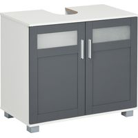 Mueble para Debajo del Lavabo Armario de Baño Bajo Lavabo con 2 Puertas de Vidrio Templado 69x35x59 cm Blanco y Gris