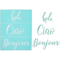Pochoir autocollant imprimé « Salutations » pour sérigraphie, idéal pour la décoration de t-shirts, coussins et textiles faits main.