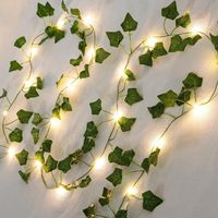 Guirlande lumineuse avec feuilles, lierre artificiel avec guirlande lumineuse, guirlande de lierre d'intérieur de 2 mètres avec guirlande lumineuse, lierre vert avec 20 lumières LED, décorations végét