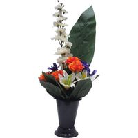 Pot Cone de fleurs artificielles de Rose, Lys, pensée, Delphinium Orange - Toussaint - couleur: Orange