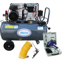 Prodair – Compresseur 200L 4CV 10 bars – Débit d'air 313L/min – Sur roues avec coffret clé à choc et accessoires de gonflage