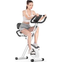 Vélo d'appartement Pliable Dossier Xhomrattan, 8 Niveaux de Résistance Magnétique, LCD écran, ergonomiques, Charge max 110 Kg, Blanc
