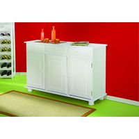 Buffet blanc en pin massif 130x43x87 cm – 3 portes et 3 tiroirs – Design raffiné pour salle à manger – Inter Link
