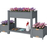 Jardinière surélevée 2 vasi latéraux ripiano attrezzi bois abete gris 149x46x76 cm