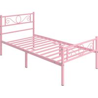 Homevive Cama Indivitual Hierro Cama Metálica para Colchón de 90 x 190cm Cama Industrial Estructura Metal Rosa