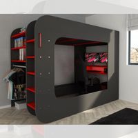 Hochbett 5000 mit Gamerstation in Rot-Anthrazit