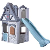 Step2 Enchanting Adventures Maisonnette De Jardin Avec Toboggan Gris Et Bleu Maisonnette Plastique Deux Niveau Unisex Maisonnette De Jardin En Plastique Avec Porte Et Fenêtre