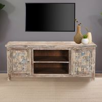 Meuble TV en bois recyclé coloré blanchi 150cm LILA - 150x40x60 cm - Kayu Meuble