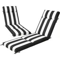 Cuscini per sedie da esterno 2 pezzi con lacci, cotone, nero e bianco, 183x54x6,5 cm