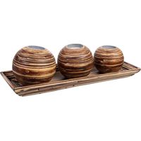 Juego bandeja y 3 portavelas de madera de bambú marrón 33x13x3 cm