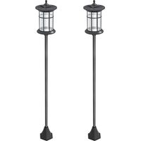 Lampioni Solari Set 2, 6h Autonomia, Ancoraggio a Terra, Acciaio Inox e ABS, 23,5x23,5x184 cm, Nero