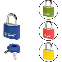 Master Lock 9140EURDCOL Vorhängeschloss mit Schlüssel aus Aluminium mit Vinylabdeckung, Zufällige Farbe, 4 x 5,9 x 1,3 cm