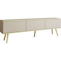 Mobile TV con lamelles beige, gambe dorate, 175 x 32 x 53 cm, apertura push-to-open