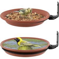 2 x Bird Drinkers, Hanging Bird Feeder Outdoor and Bird Bath, Balcony Drinker, Food Dispenser for Wild Birds, Bathtub Birds (Brown)