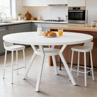 Table ronde de comedor madera y metal blanca Ø119,4 cm para 4-6 personas