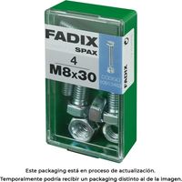 Tornillo métrica cab hex + tuerca, cinc, M 8x30mm, caja 4 uds. Fadix 85761