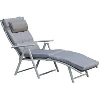 Tumbona plegable jardín respaldo réglable 7 posiciones cojín cuerpo entero cabeza 137x63.5x100.5 cm Gris