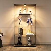 FOERPL-Vetrina a 4 ripiani in vetro per collezioni con illuminazione a LED, vetrina moderna con 4 ripiani e 2 ante, mobile verticale per collezioni autoportanti, vetrina in vetro a parete