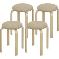 Set 4 sgabelli impilabili imbottiti rivestimento tessuto gambe legno cachi