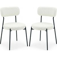 Grayson Boucle Dining Chairs Set of 2 Stackable Accent Chairs with Cushioned Seat and Black Legs