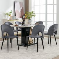 Chaise Esszimmerstuhl (6 pièces). Chaise design avec dossier réglable. Assise en velours, structure métallique. Pieds réglables. Motif diamant sur le dos de la chaise. Couleur gris.