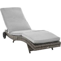 Transat en polyrotin, transat de jardin avec coussin, réglable en 5 positions, transat en rotin, mobilier de jardin, transat en forme de S, métal, gris, 207 x 70 x 70 cm