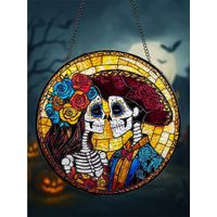 Attrape-soleil vitrail crâne couple décor festif 9 cm, décoration fenêtre