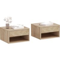Juego de 2 Mesitas de Noche Colgantes Mesillas de Noche con Cajón y Compartimento para Dormitorio 37x32x21 cm Natural