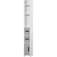 Columna Baño 3 Puertas 3 Estantes Mueble Auxiliar Alto Moderno Blanco Gris 15x17x120cm