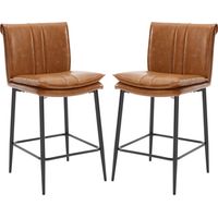 Set di 2 Sgabelli da Bar Sgabello Cucina con Schienale in Ecopelle Sgabelli Alti con Gambe in Metallo Sedia da Bar Moderna, Marrone
