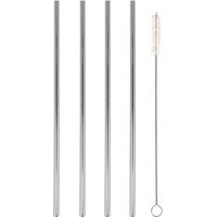 4 Pailles Droites En Inox 21 Cm + Goupillon - Metaltex