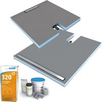 Receveur à carreler 120 x 100 cm WEDI Fundo Plano Linea écoulement linéaire & bonde intégrée + colle 320 + kit d'étanchéité