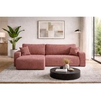 Canapé d’angle réversible PIANIOO XL convertible – Velours côtelé cuivre, grand coffre de rangement, fonction couchage, angle universel gauche/droite