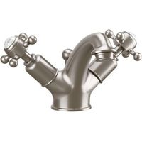 Crosswater Belgravia – Mitigeur de lavabo, poignées croisillons, bonde clic-clac, finition nickel brossé