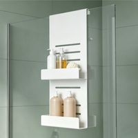Mai & Mai Étagère Douche Suspendue en Acier Carbone Support Rangement pour Porte Douche Salle de Bain Serviteur Douche avec Crochets pour Gel Shampooing Blanc Sablé 60×30CM Oryne-01